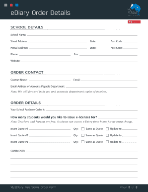 MyEDiary Purchasing Order Form