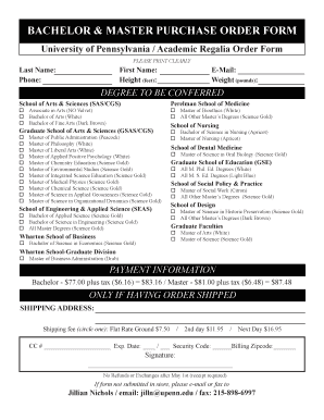 University of Pennsylvania Academic Regalia Order Form