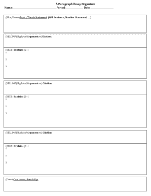 5 Paragraph Essay Organizer