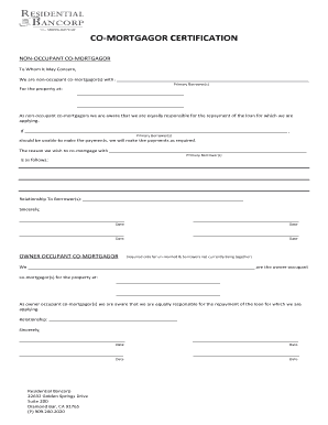 Non-Occupant Co-Mortgagor Certification