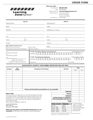 Learning ZoneXpress Order Form