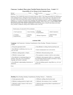Classroom Observation Checklist Form