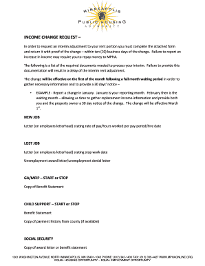 Income Change Request Form