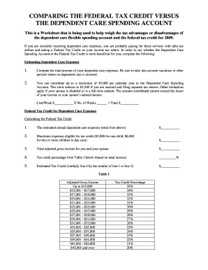 Dependent Care Tax Comparison Worksheet