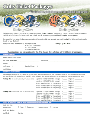 Indianapolis Colts Ticket Package Order Form