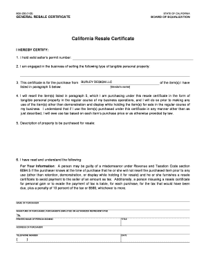 California Resale Certificate