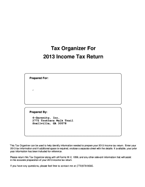 2013 Income Tax Return Organizer