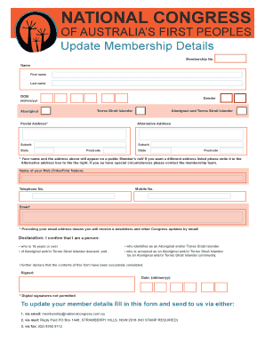 National Congress of Australia's First Peoples Membership Update Form