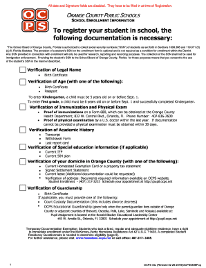 Orange County Public Schools Student Registration Form