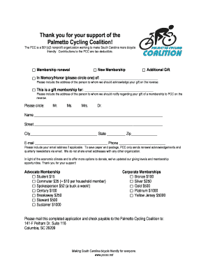 Palmetto Cycling Coalition Membership Application