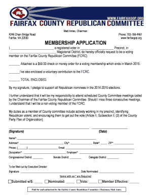 Fairfax County Republican Committee Membership Application