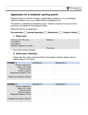 Residents Parking Permit Application