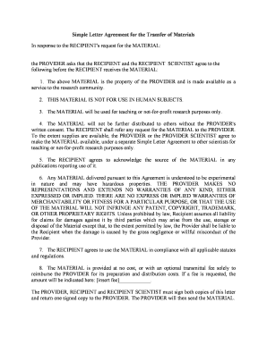Simple Letter Agreement for Material Transfer