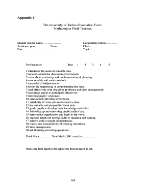 Jordan Mathematics Teacher Evaluation Form
