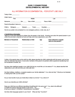 Early Connections Developmental History Form