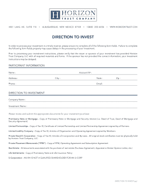 Horizon Trust Direction to Invest Form