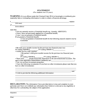 Student Financial Declaration Form