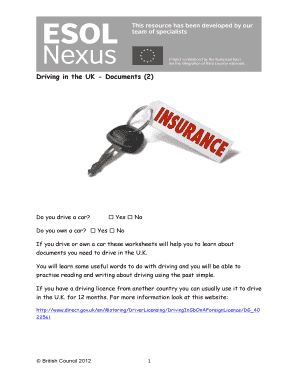 UK Driving Documents Worksheet