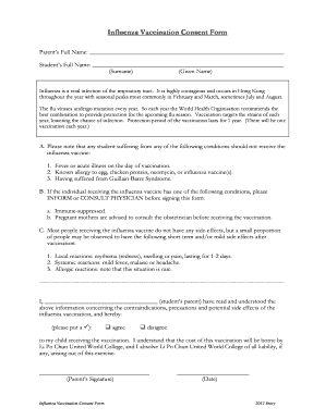 Influenza Vaccination Consent Form