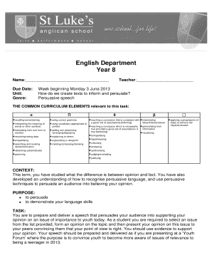 Year 8 Persuasive Speech Assignment