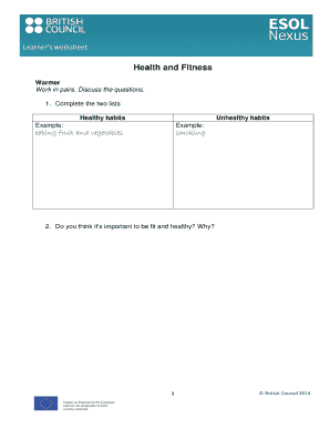 Health and Fitness Learner's Worksheet
