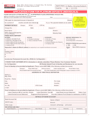 HDFC Platinum Deposit Application Form