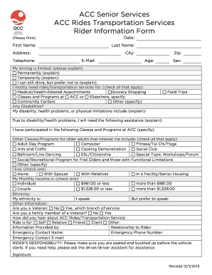 ACC Senior Services Transportation Rider Information Form