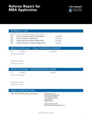 Referee Report for MBA Application