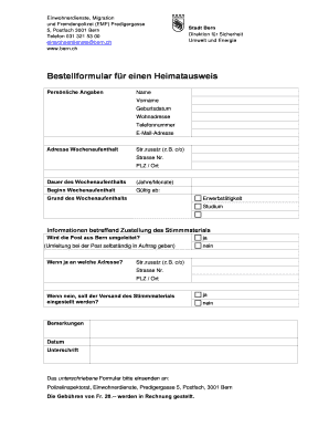 Bestellformular für einen Heimatausweis