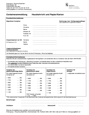 Containeranmeldung Hauskehricht und Papier/Karton