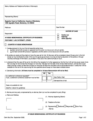 California At-Issue Memorandum Certificate of Readiness