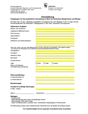 Anmeldung Fragebogen für die persönliche Anmeldung in Bern für Schweizer Bürgerinnen und Bürger