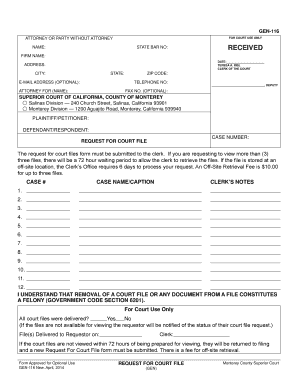 Request for Court File Form