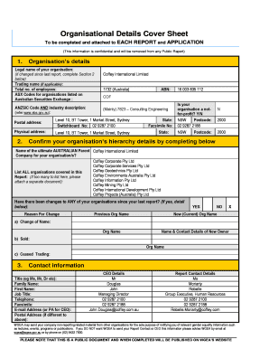 Organisational Details Cover Sheet