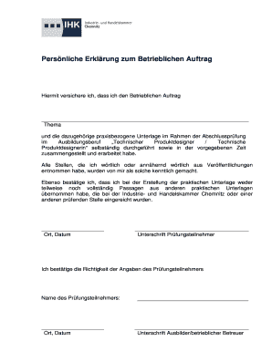 Persönliche Erklärung zum Betrieblichen Auftrag