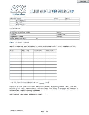 Student Volunteer Work Experience Form