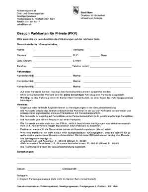 Gesuch Parkkarten für Private (PKV)