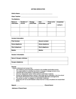 Asthma Medication Authorization Form