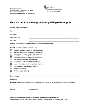 Gesuch um Ausstellung Handlungsfähigkeitszeugnis