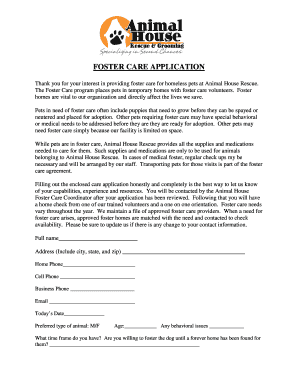 Foster Care Application and Agreement