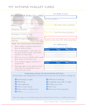 Asthma Action Plan Wallet Card