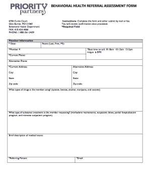 Behavioral Health Referral Assessment Form