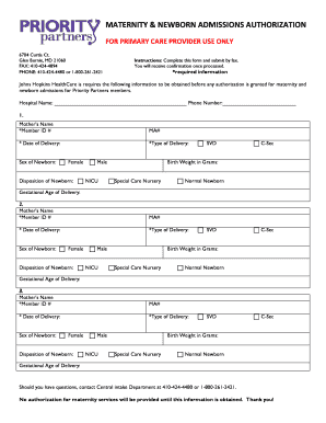 Maternity and Newborn Admission Authorization