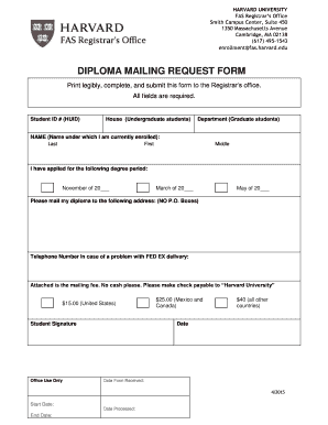Harvard University Diploma Mailing Request Form