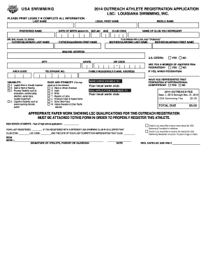 USA Swimming 2014 Outreach Athlete Registration Application