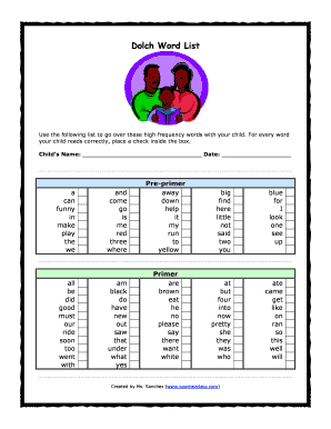 Dolch Word List Reading Practice Form