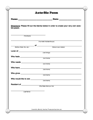 Auto-Bio Poem Template