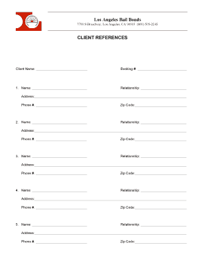California Bail Bonds Client Reference Form