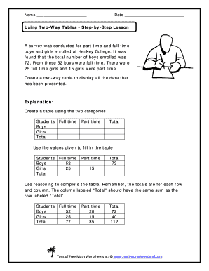 Two-Way Table Worksheet