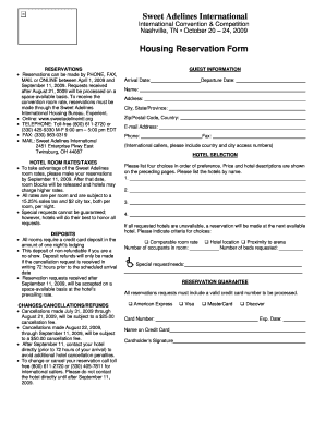 Sweet Adelines International Housing Reservation Form